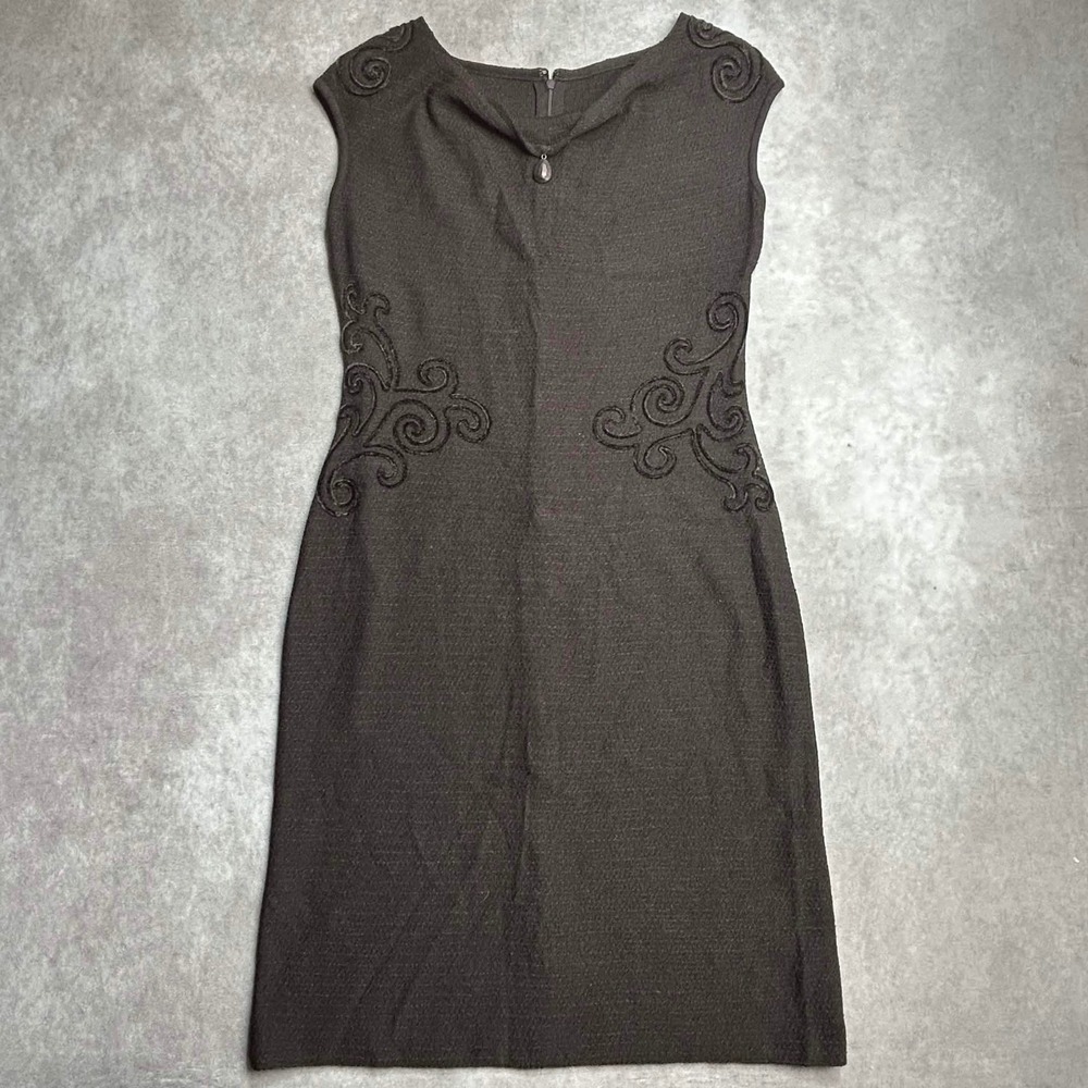 St John Collection Brown Santana Knit Soutache Embroidered Dress 6